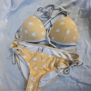 Yellow & white striped bikini set